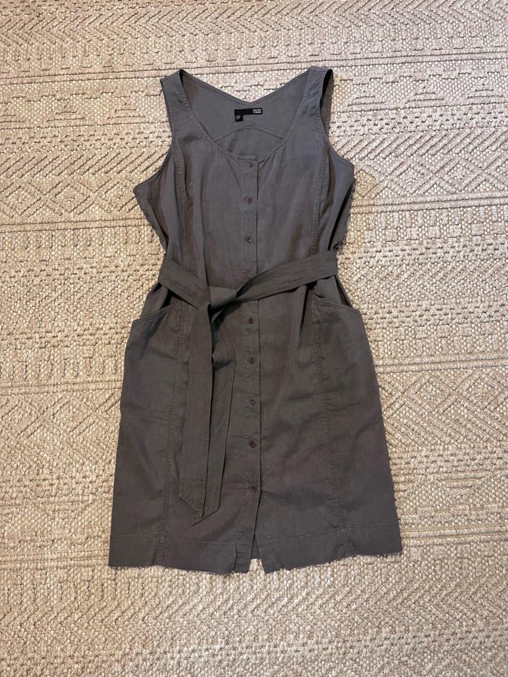 Eileen Fisher Gray Linen Belted Dress